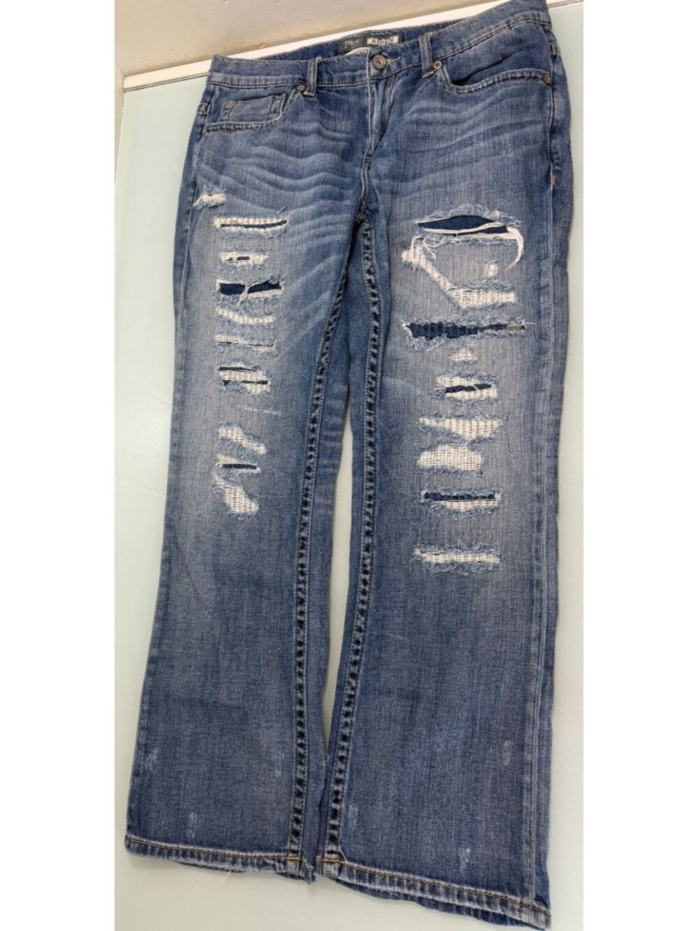 BKE Aiden Bootleg Jeans Mens 33S 33X30 Stretch Buckle Distressed Y2K Skater